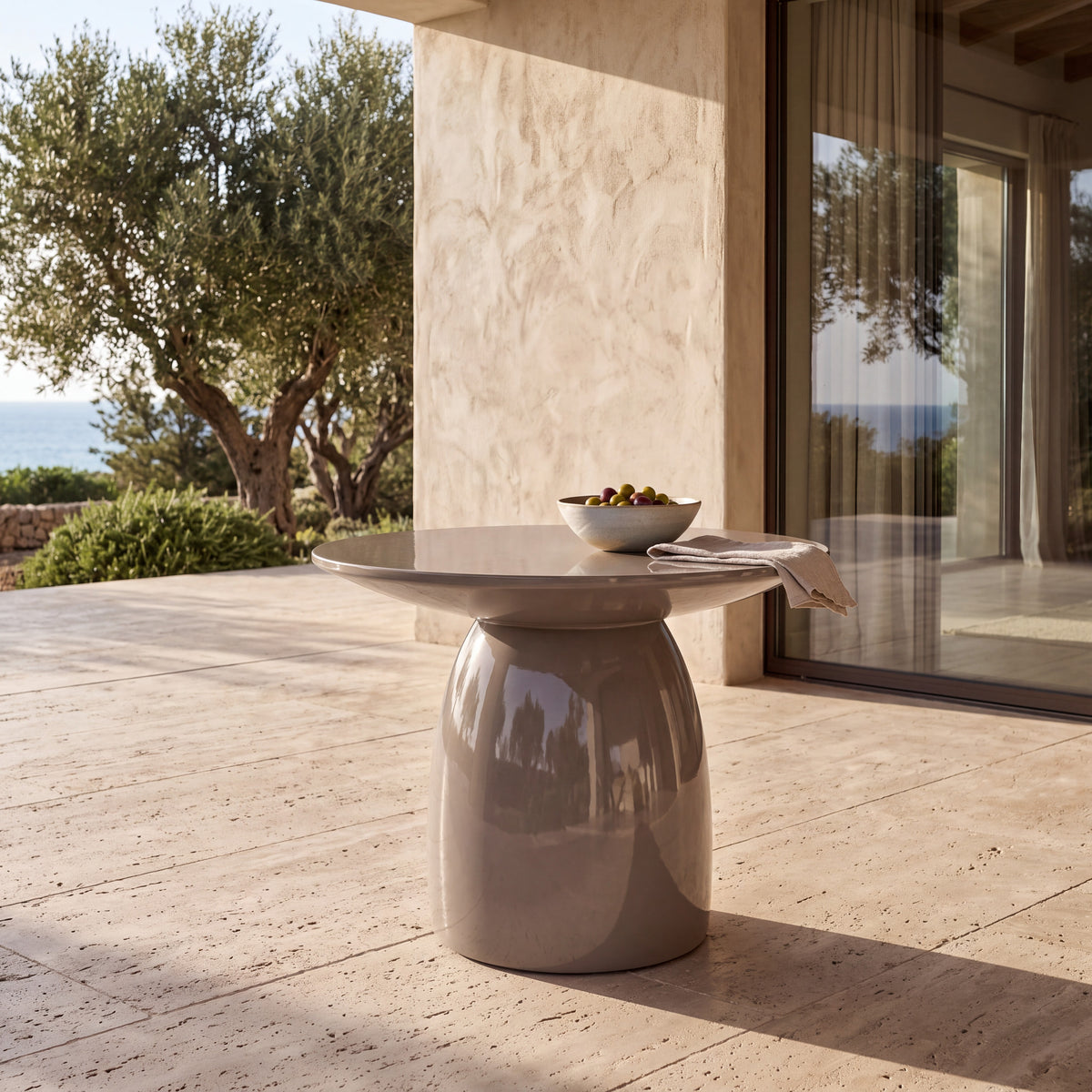 Parlor Fiberglass Outdoor Side Table (Taupe)