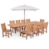 Capri Teak A-Grade Rectangle Extension Teak A-Grade Dining Table Set 90-110-129" with Wave Dining Chairs and Capri Square Umbrella
