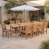 Capri Teak A-Grade Rectangle Extension Teak A-Grade Dining Table Set 90-110-129" with Wave Dining Chairs and Capri Square Umbrella