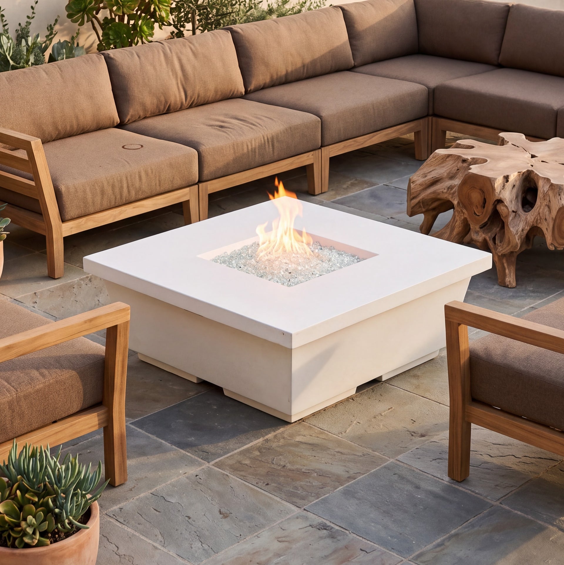 Concrete Square Fire Pit (White)