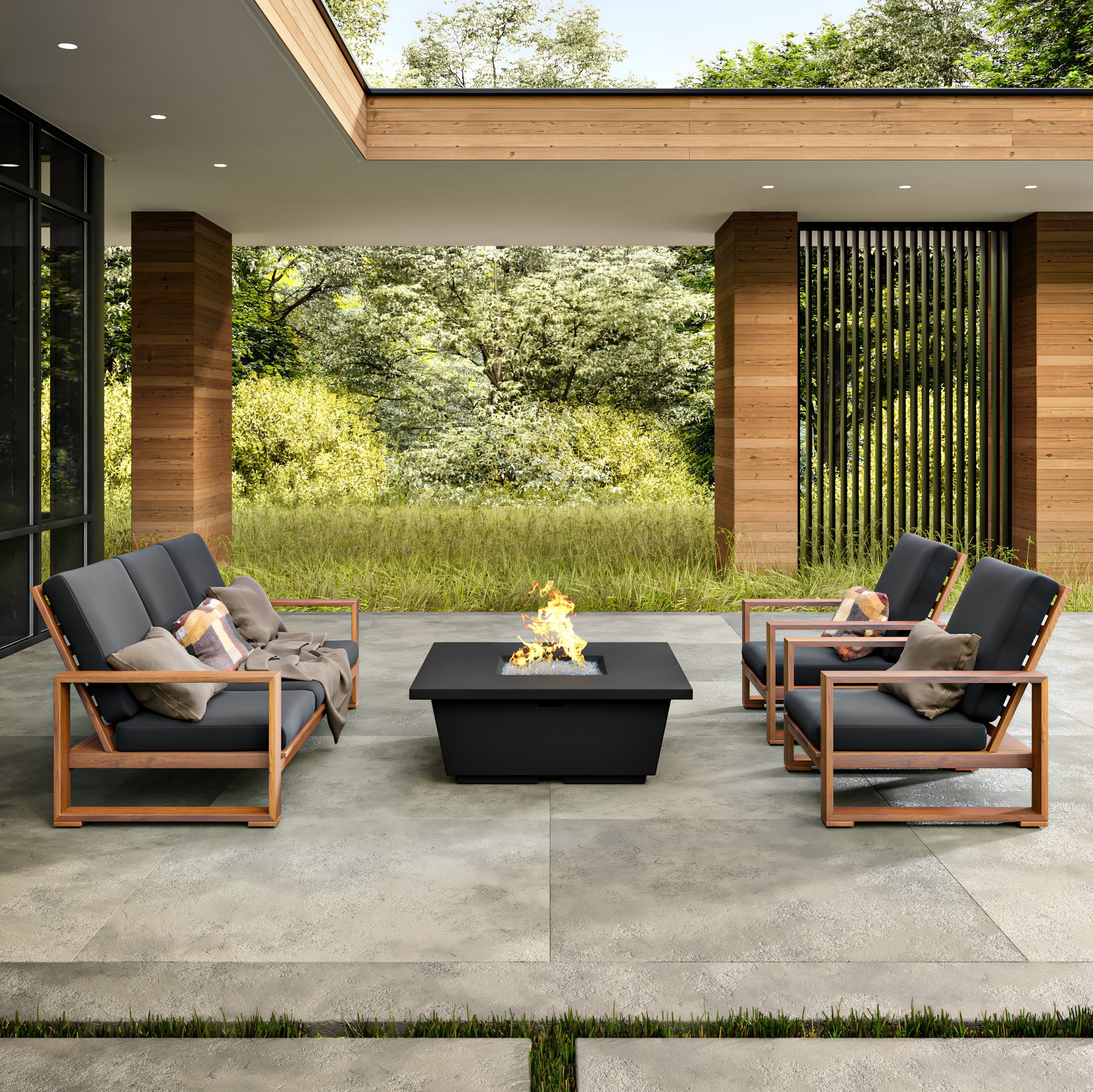 Polished Concrete Rectangle Fire Pit (Black)