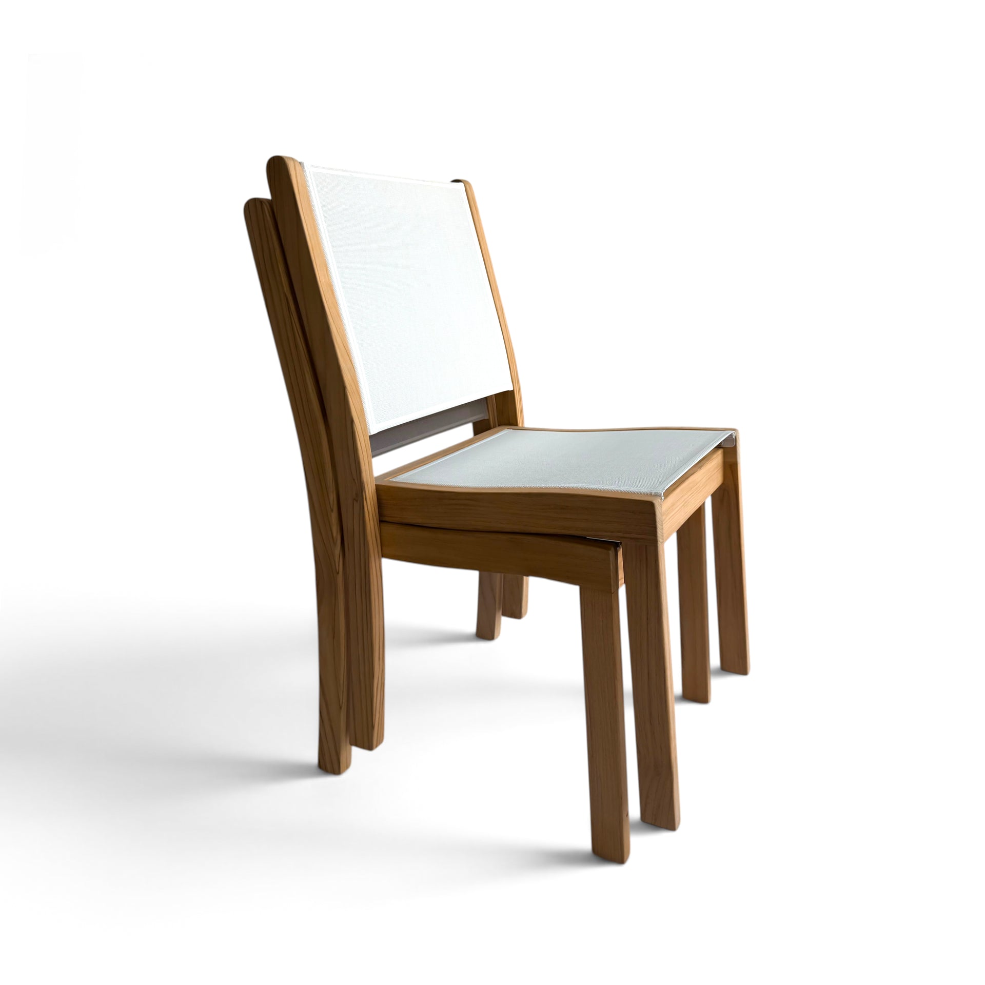 Santorini Teak and Mesh Stacking Outdoor Dining Side Chair (White)