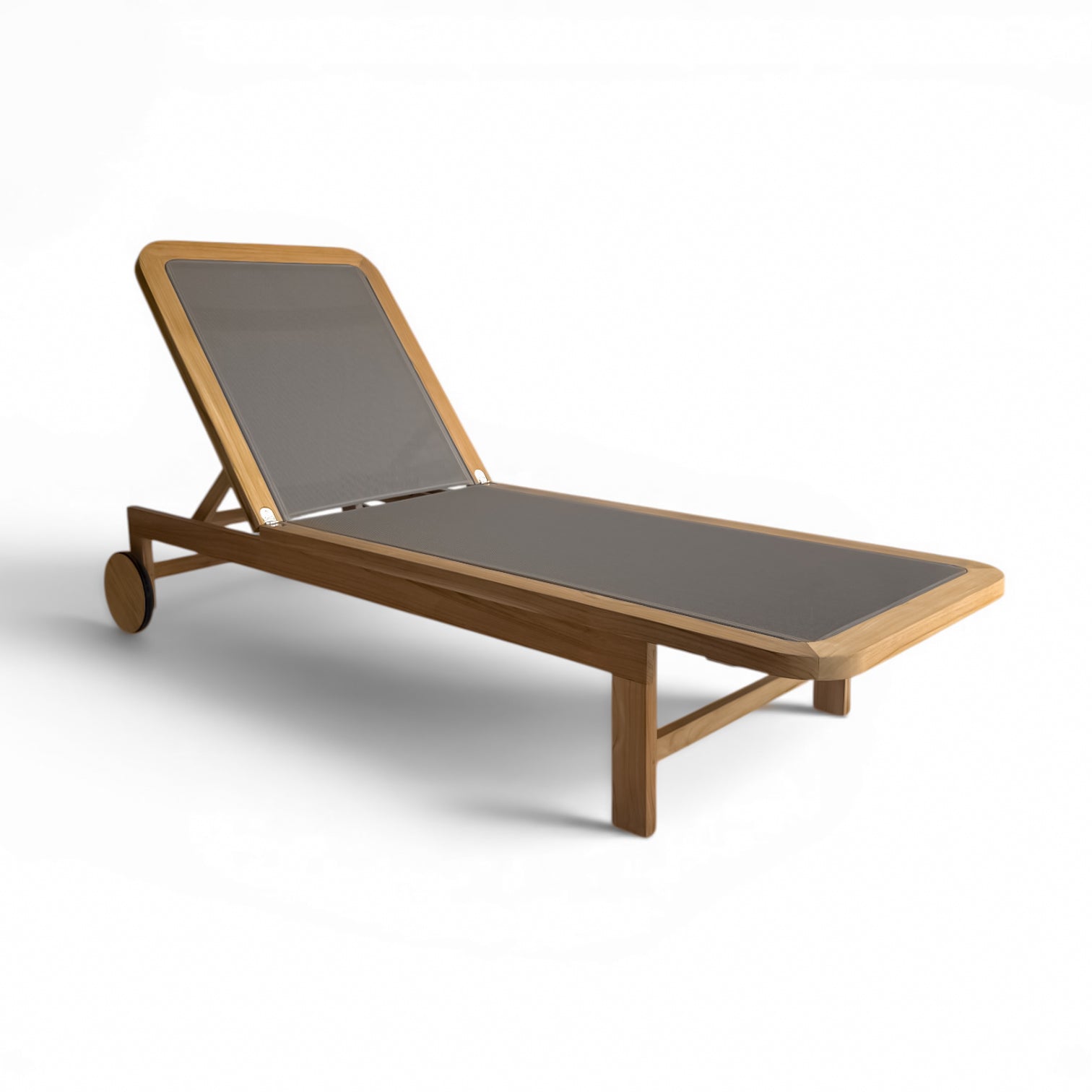 Santorini Curved Teak and Mesh Sun Lounger (Taupe)