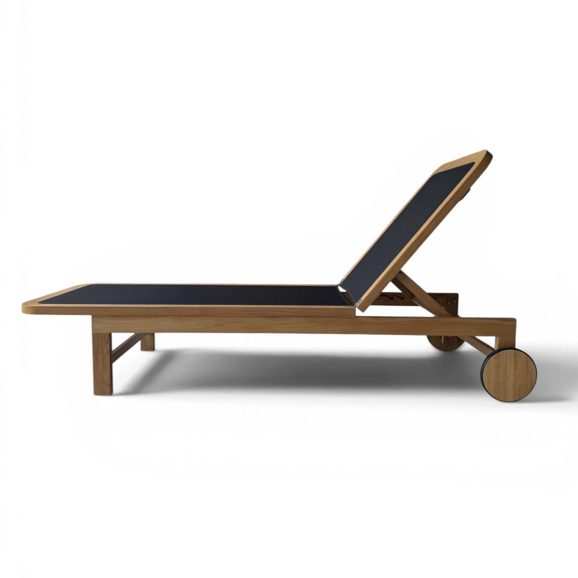 Santorini Curved Teak and Mesh Sun Lounger (Black)