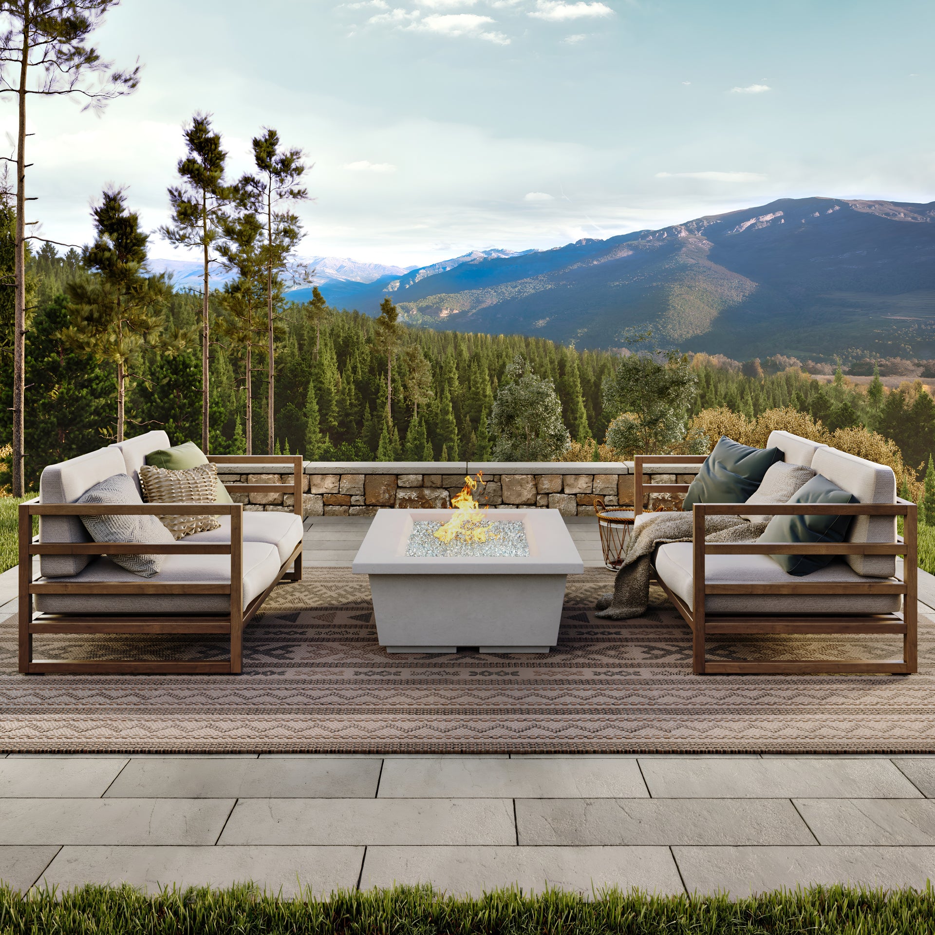 Concrete Rectangle Fire Pit (White)