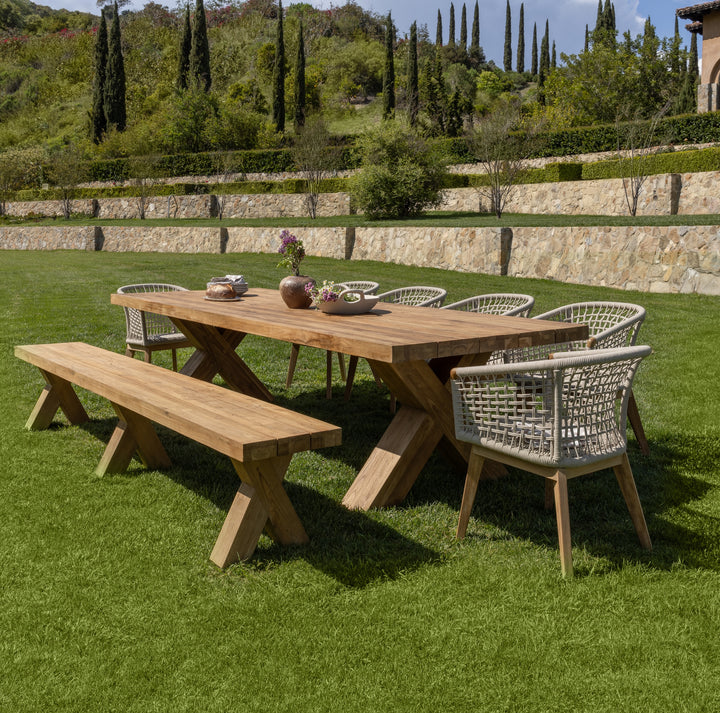 Cream Ravoli teak and rope outdoor dining arm chair