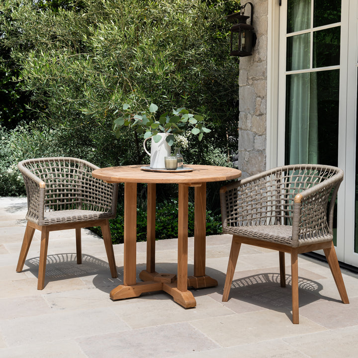 Ravoli teak and rope outdoor dining arm chair taupe