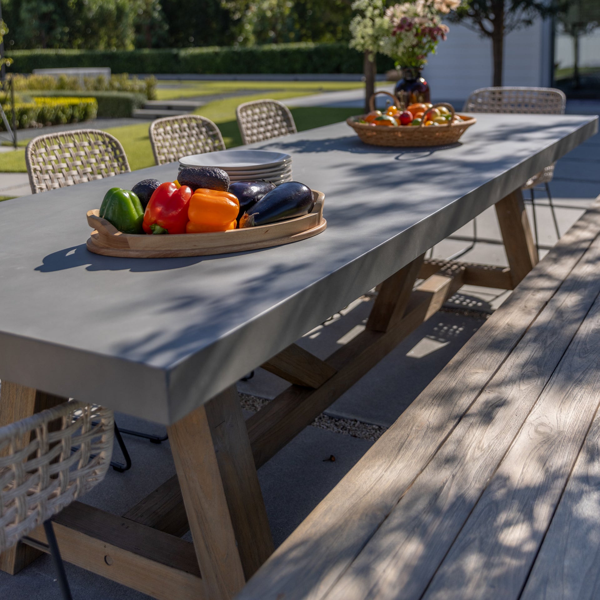 Concrete Outdoor Trestle Dining Table 98" (Grey)