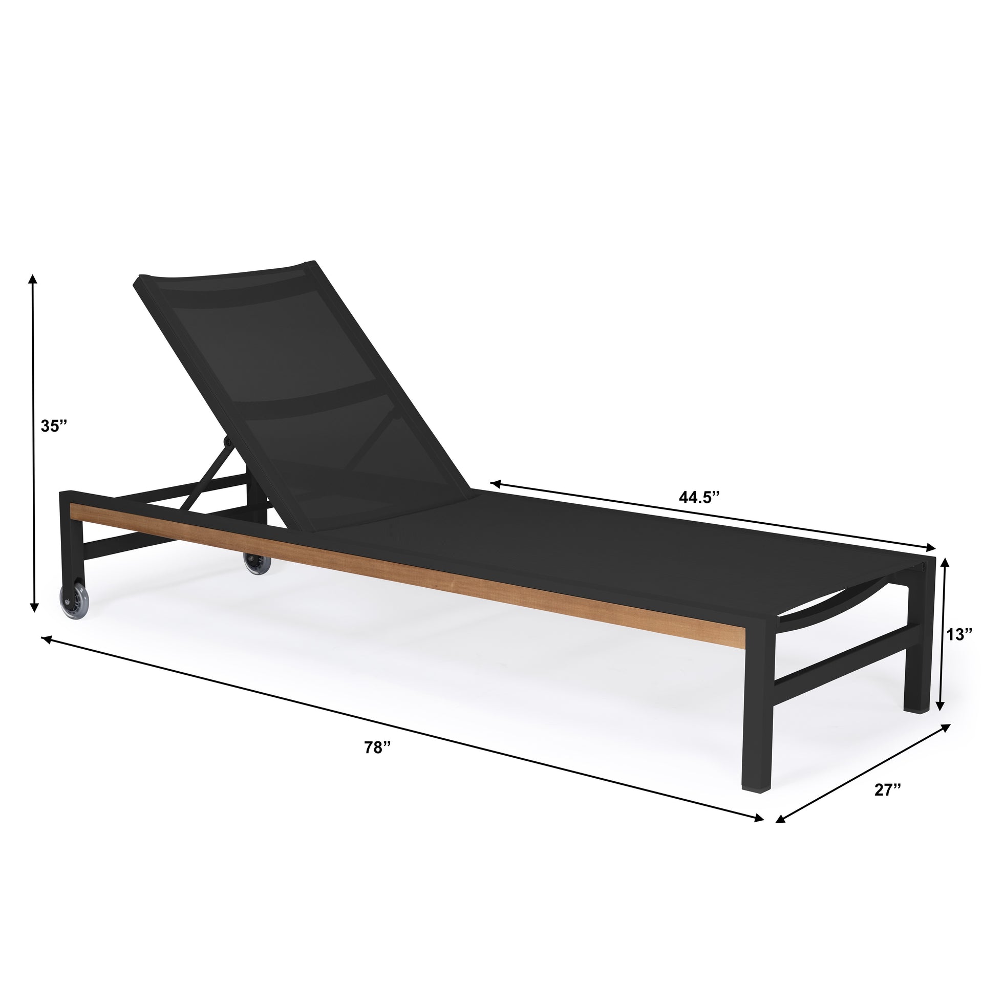 Beverly Hills Aluminum Outdoor Sun Lounger (Black)