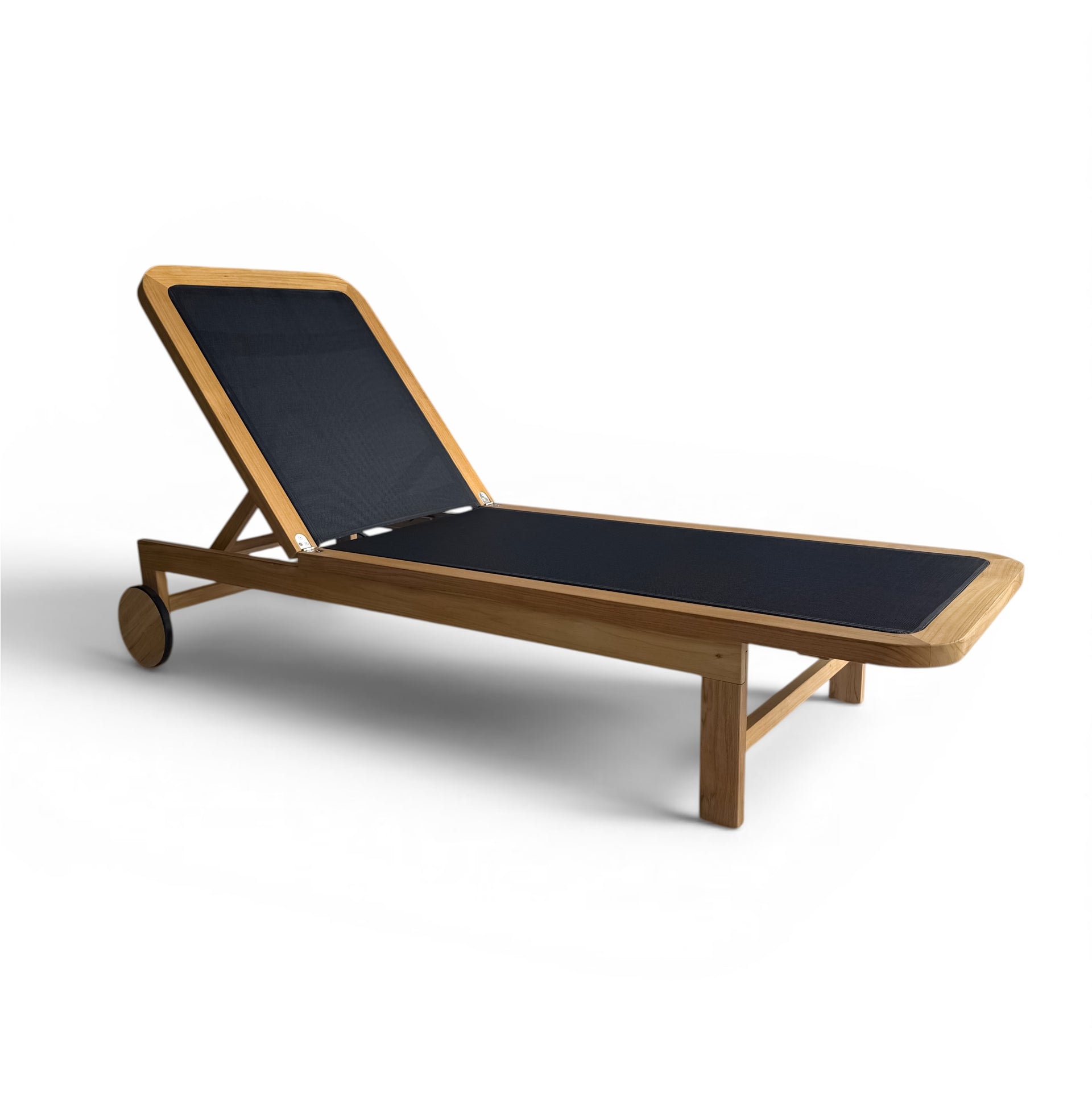 Santorini Curved Teak and Mesh Sun Lounger (Black)