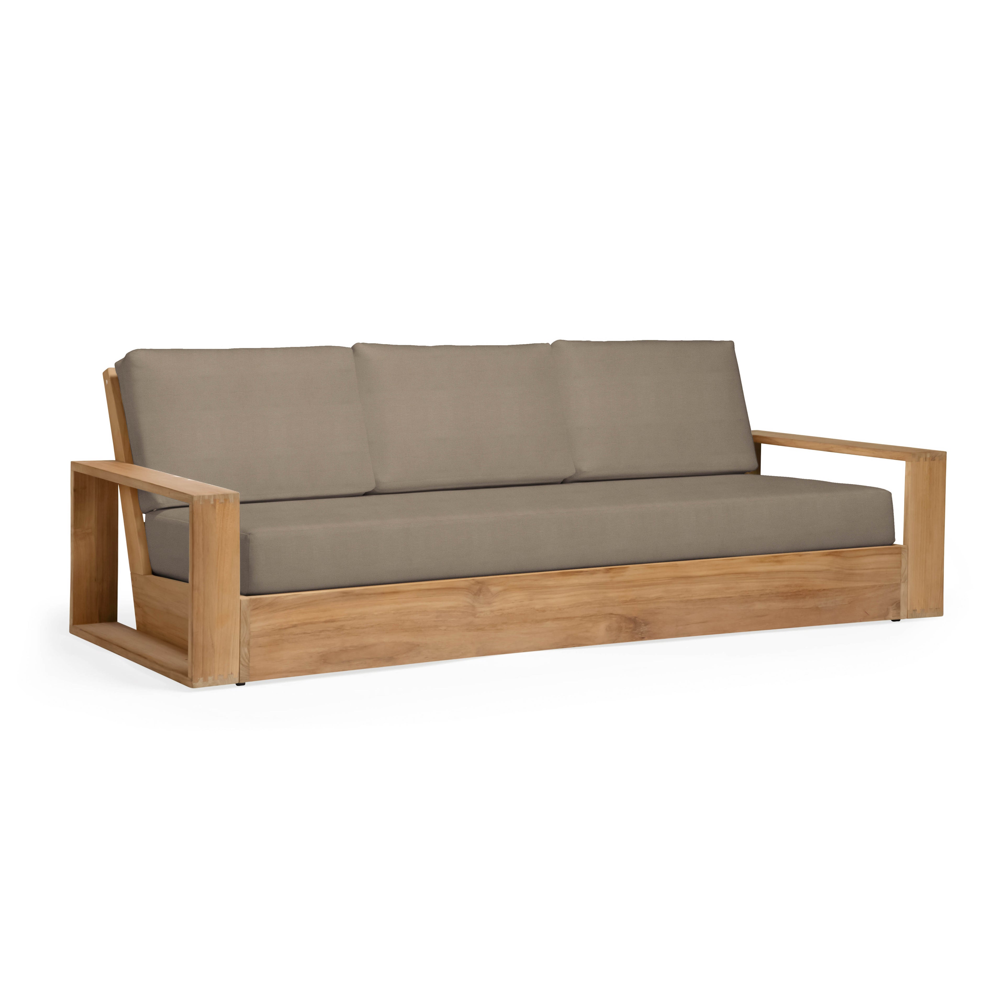 Kuba teak outdoor sofa with taupe cushions