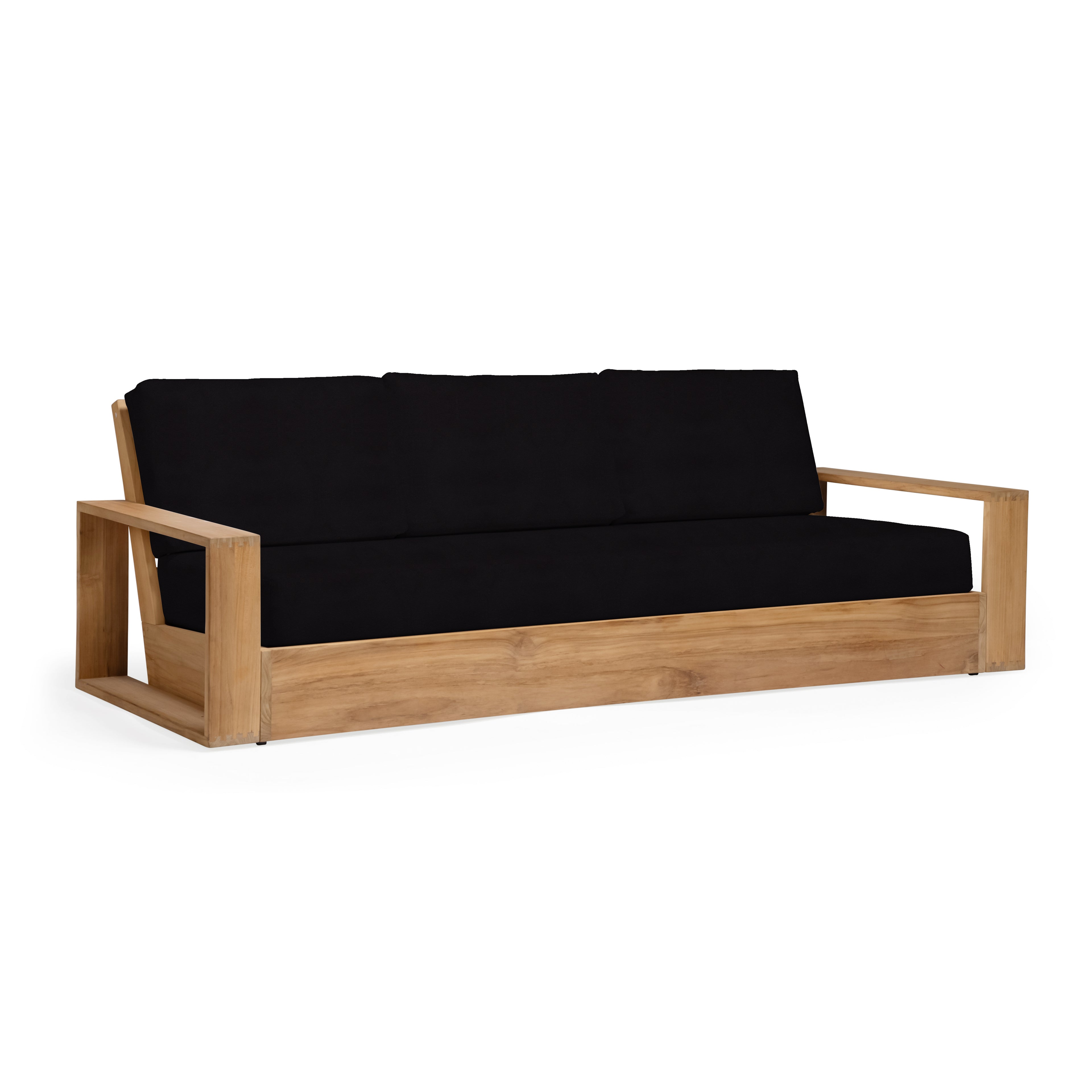 Kuba teak outdoor sofa with black cushions