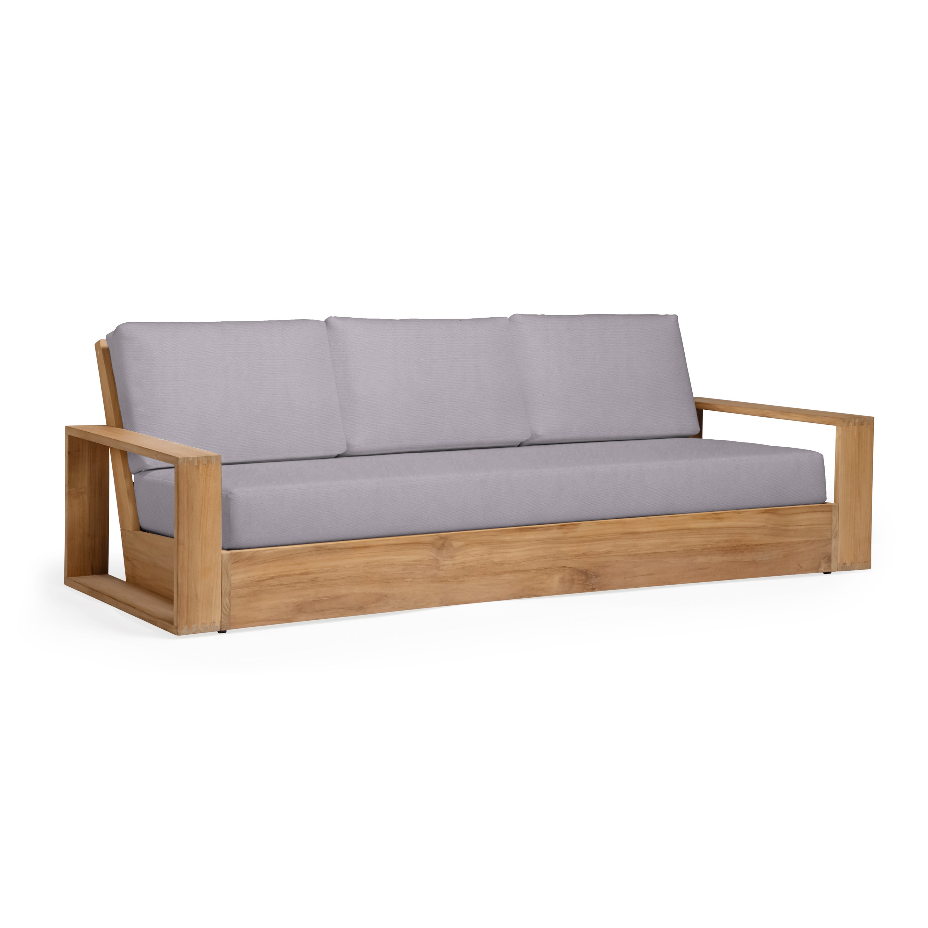 Kuba Teak Outdoor Sofa with gray cushions