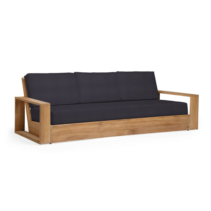 Kuba teak outdoor sofa with black cushions