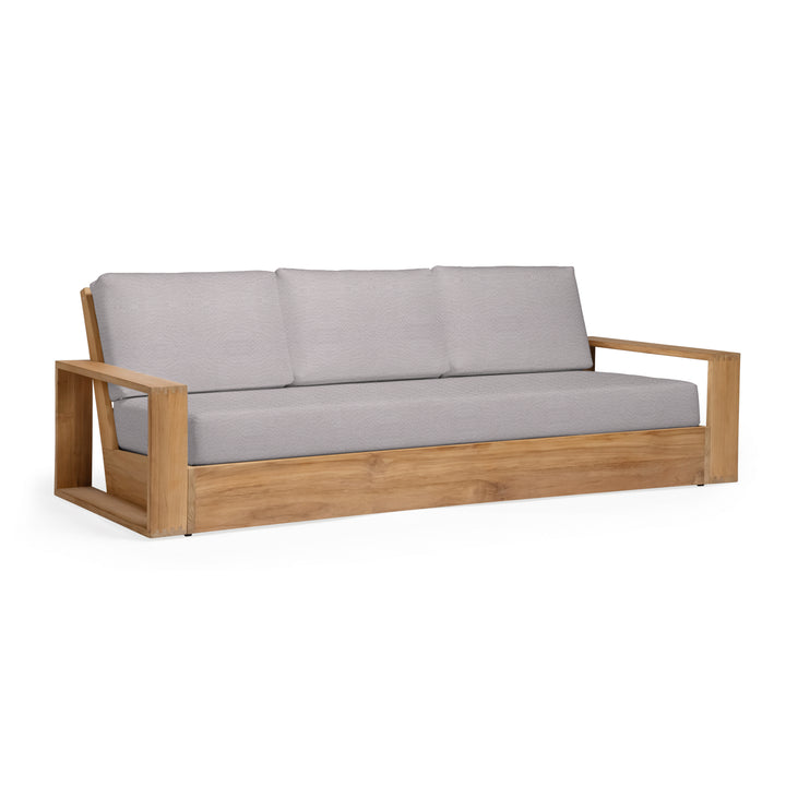 Kuba teak outdoor sofa with gray cushions
