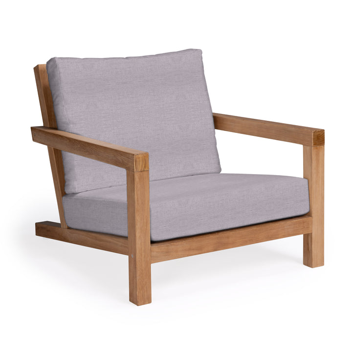 Granada teak outdoor club chair with gray cushions