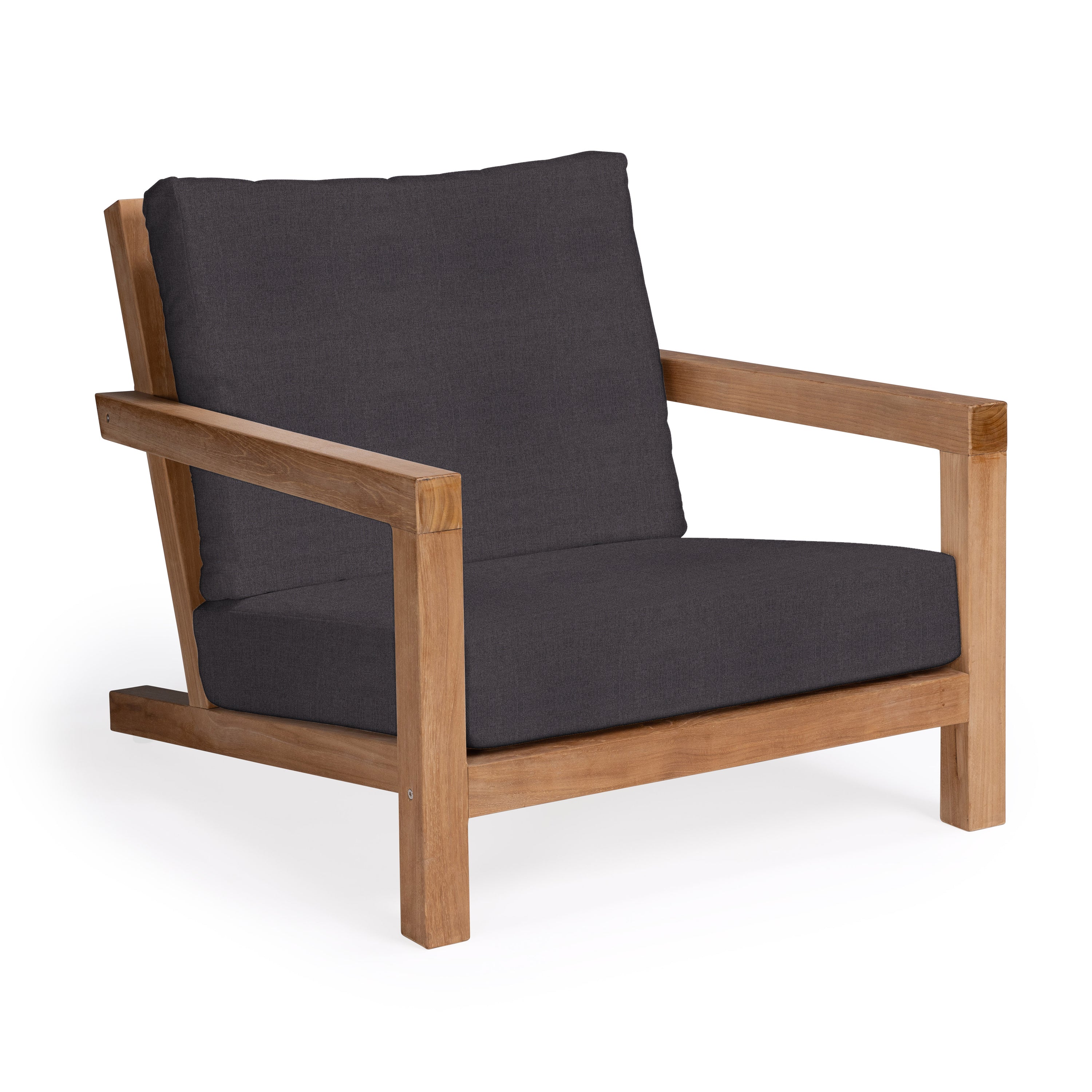 Granada teak outdoor chair with dark cushions
