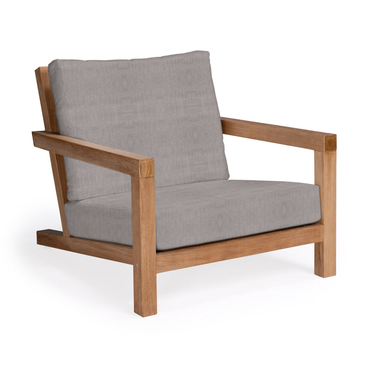 Granada teak outdoor club chair with gray cushions