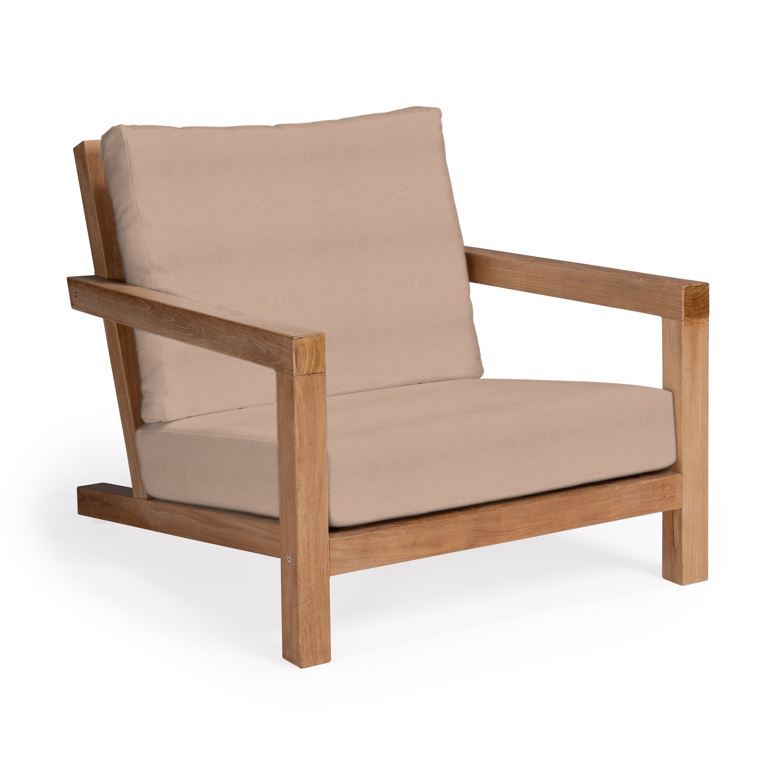 Granada teak outdoor club chair with beige cushions