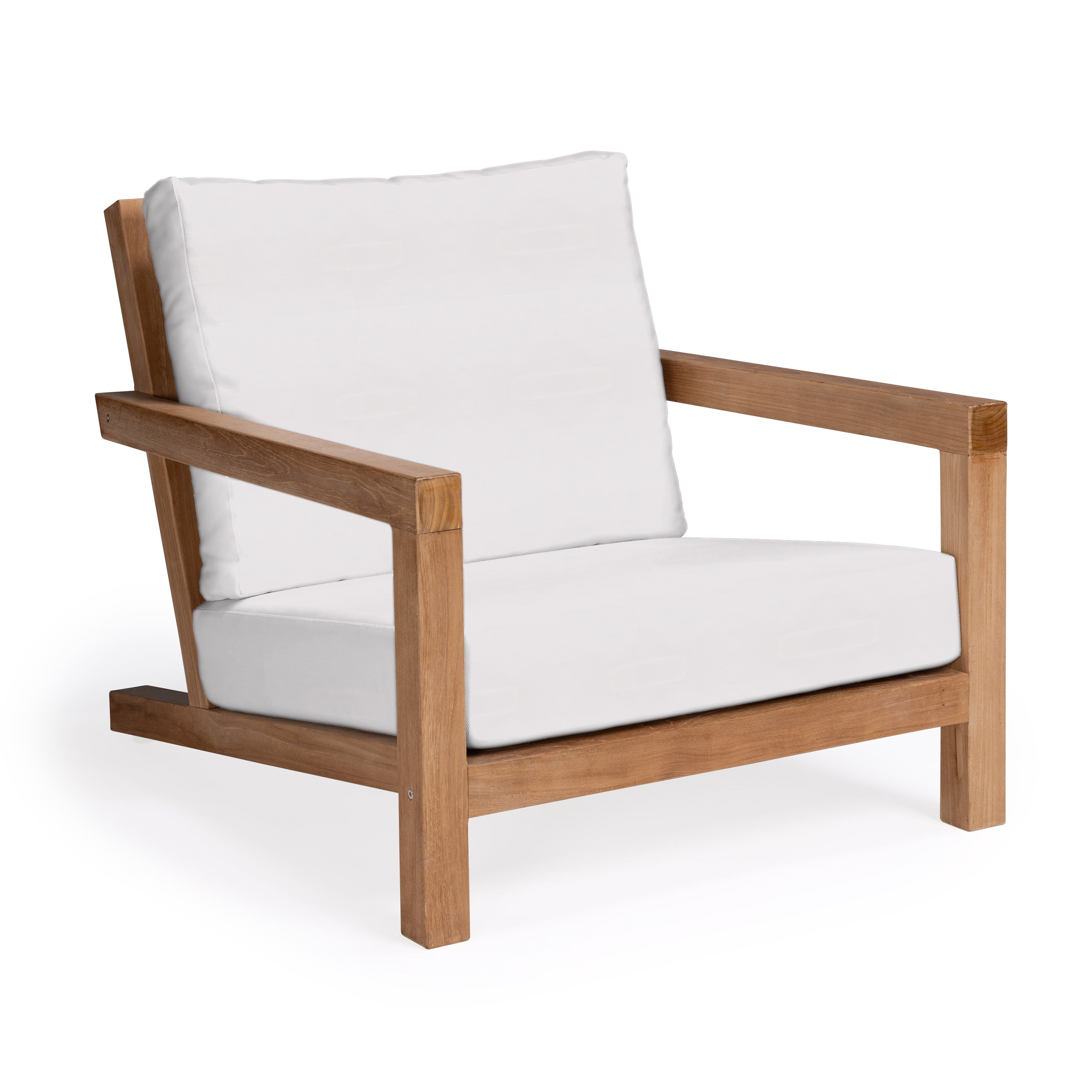 Granada teak outdoor club chair with white cushions