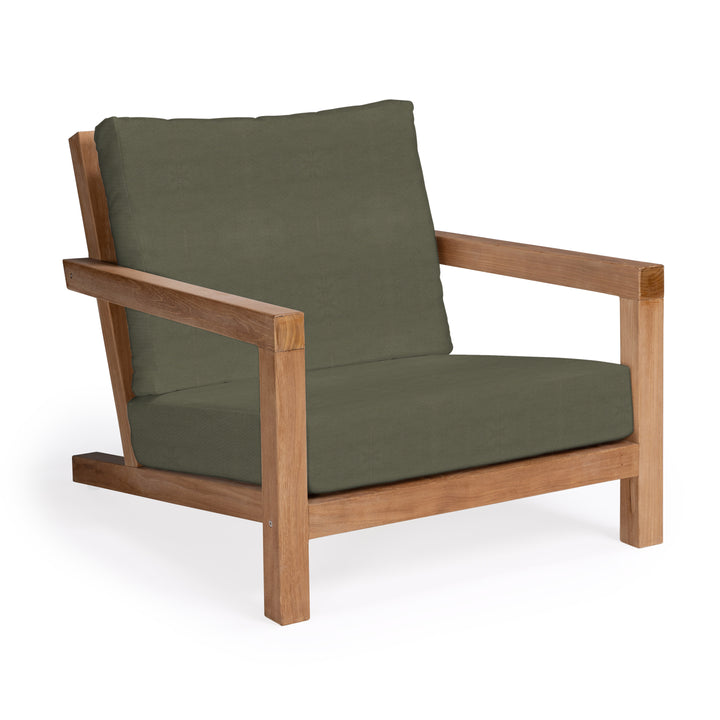Granada teak outdoor club chair with green cushions