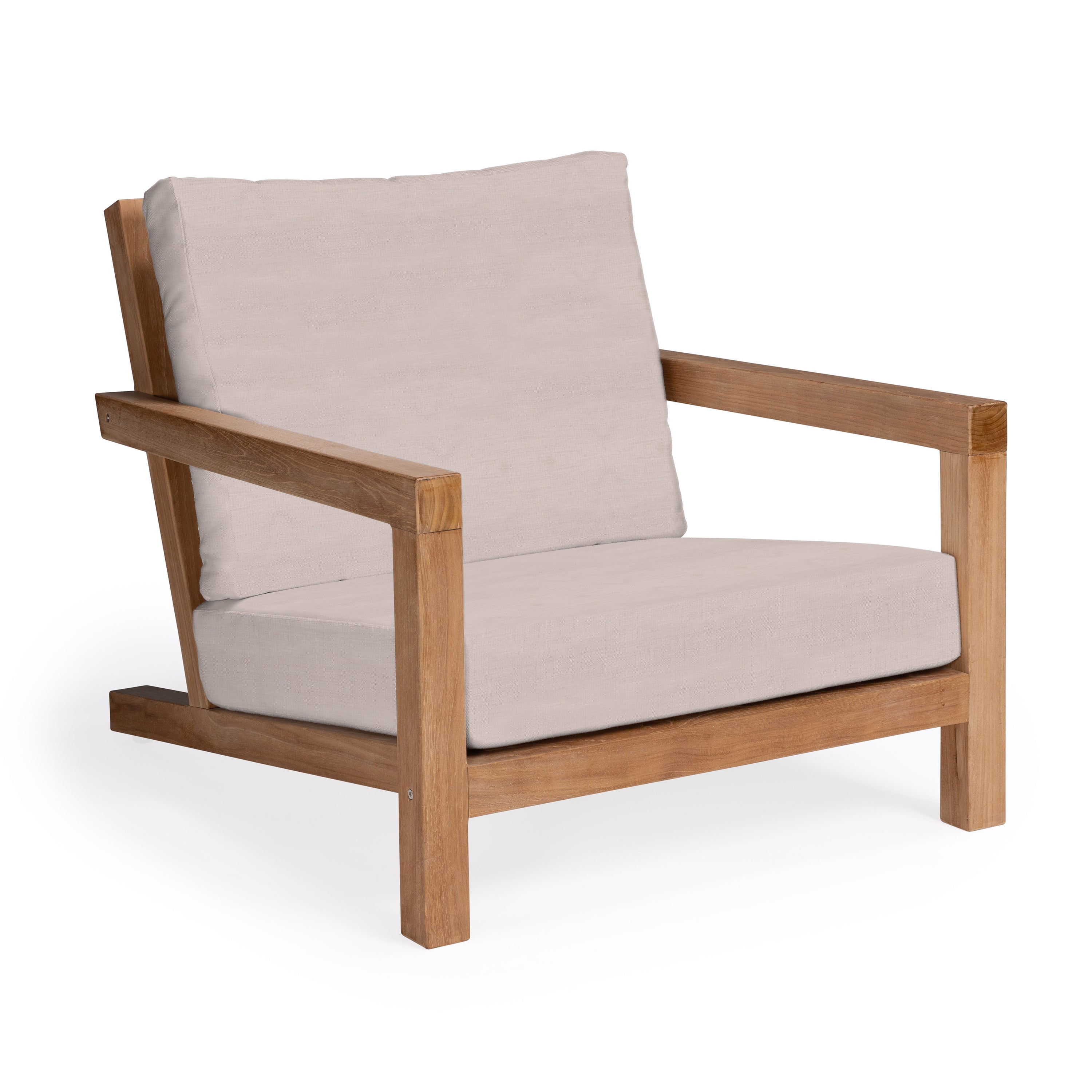Granada teak outdoor club chair with beige cushions