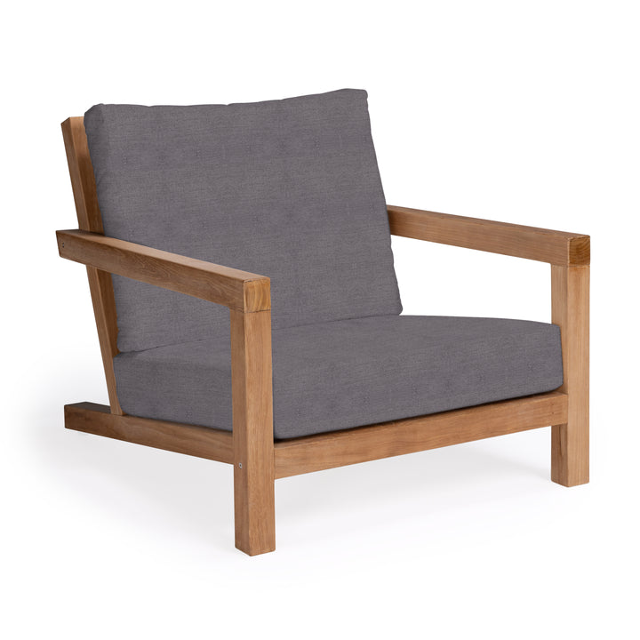 Granada teak outdoor club chair with gray cushions