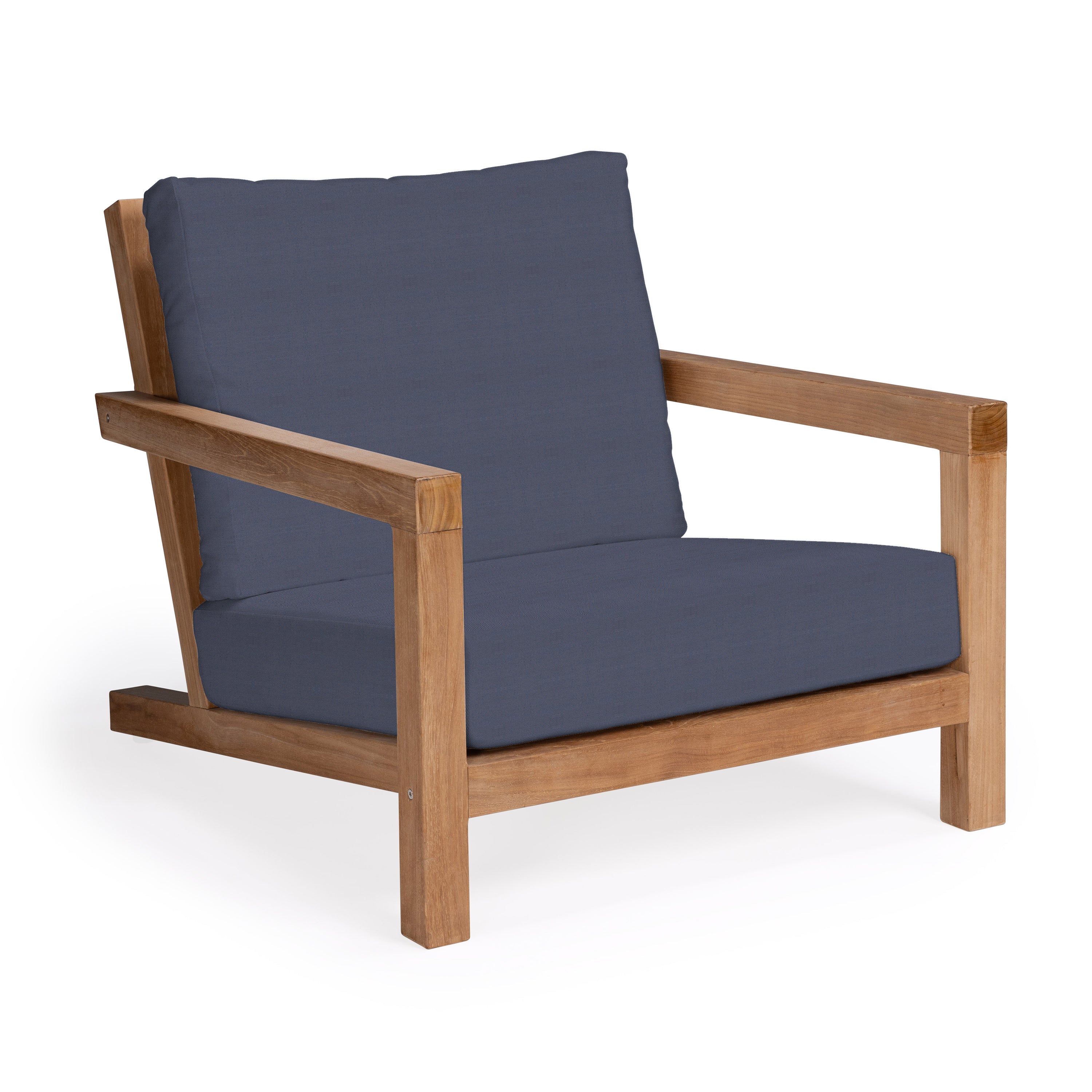 Granada teak outdoor club chair with navy cushions