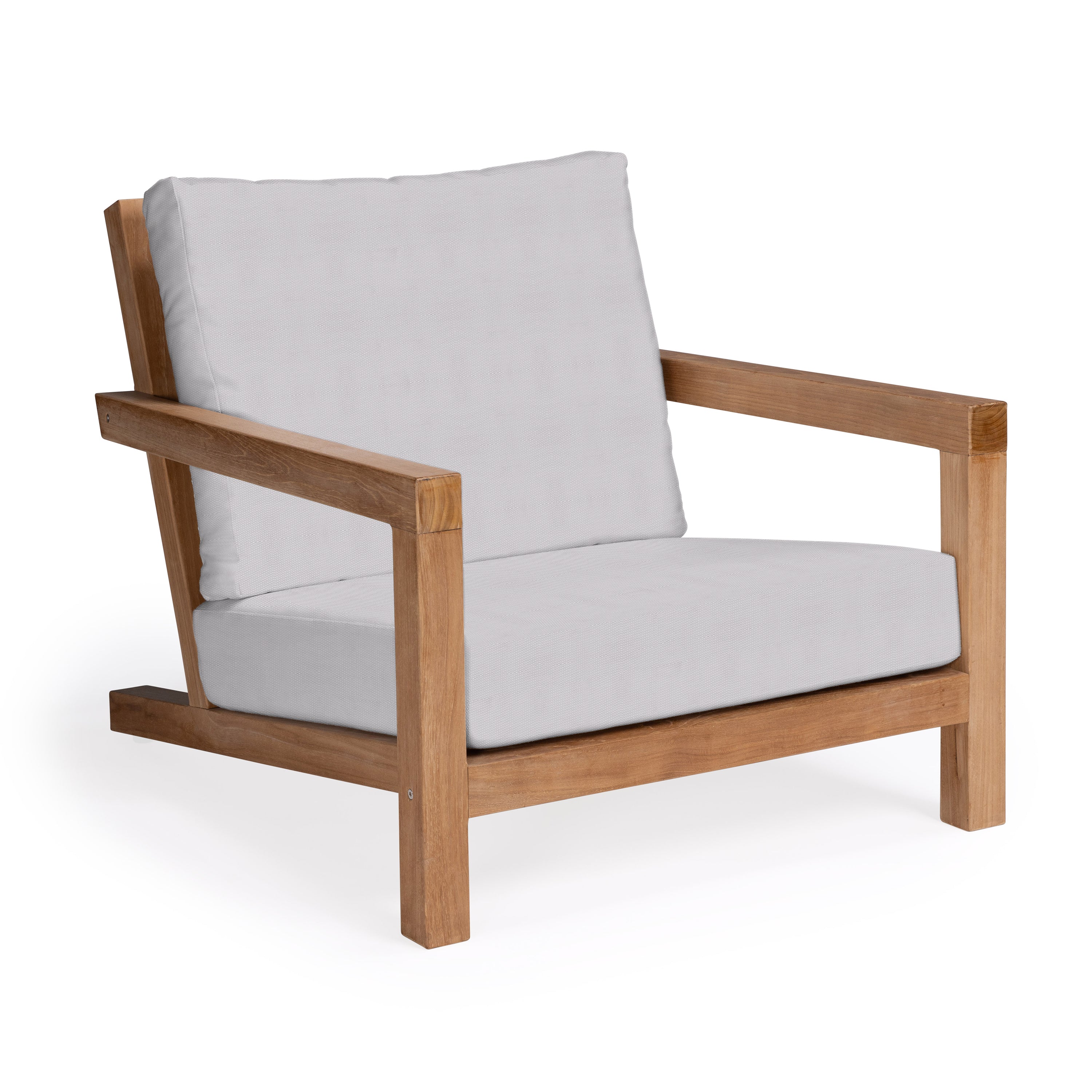 Granada teak outdoor club chair with gray cushions