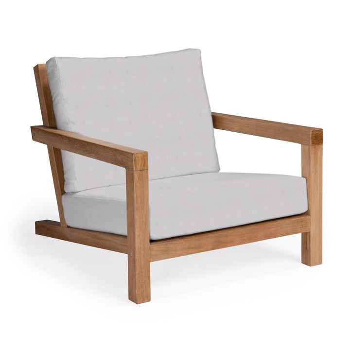 Granada teak outdoor club chair with gray cushions