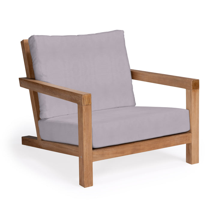 Granada teak outdoor club chair with gray cushions