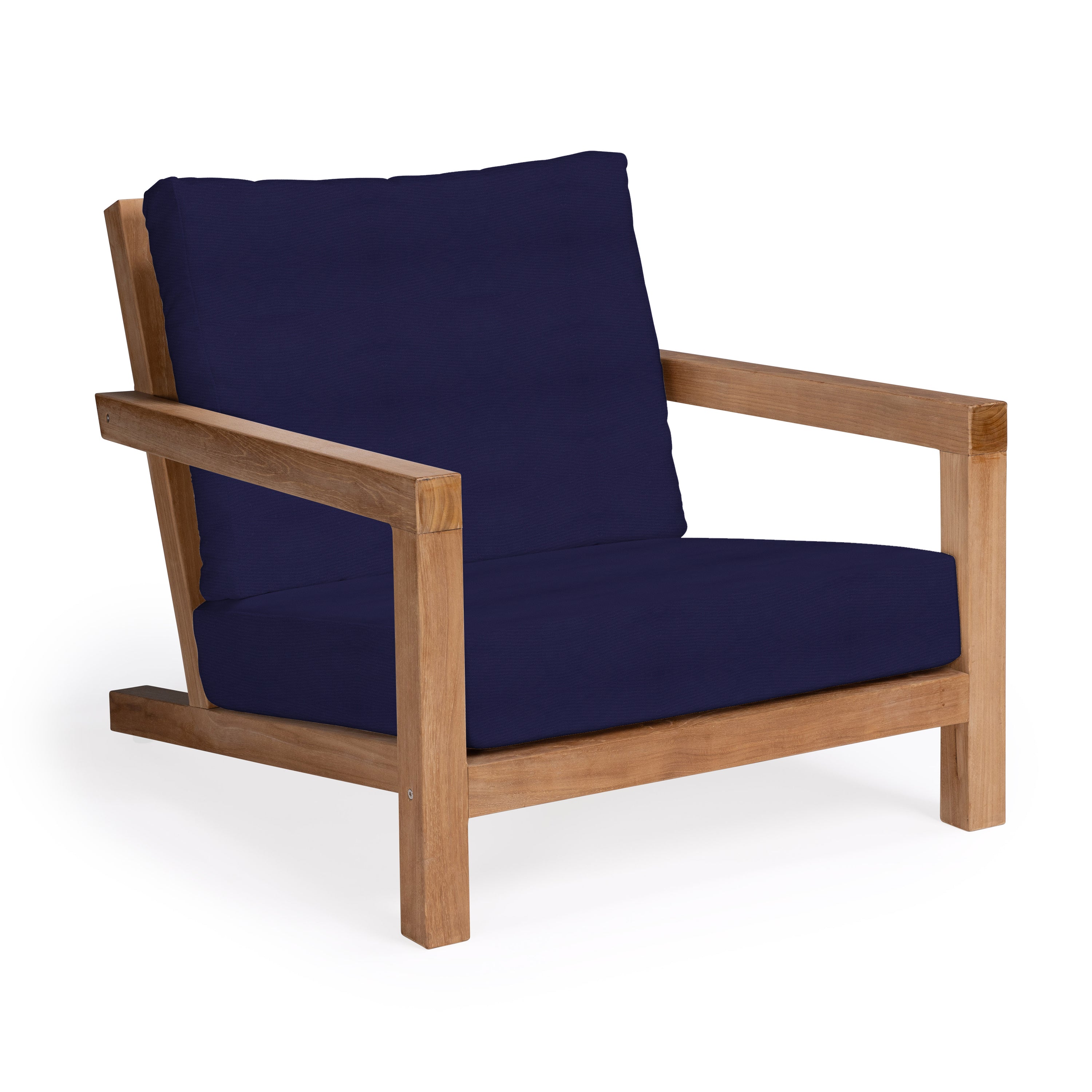 Granada teak outdoor chair with navy cushions