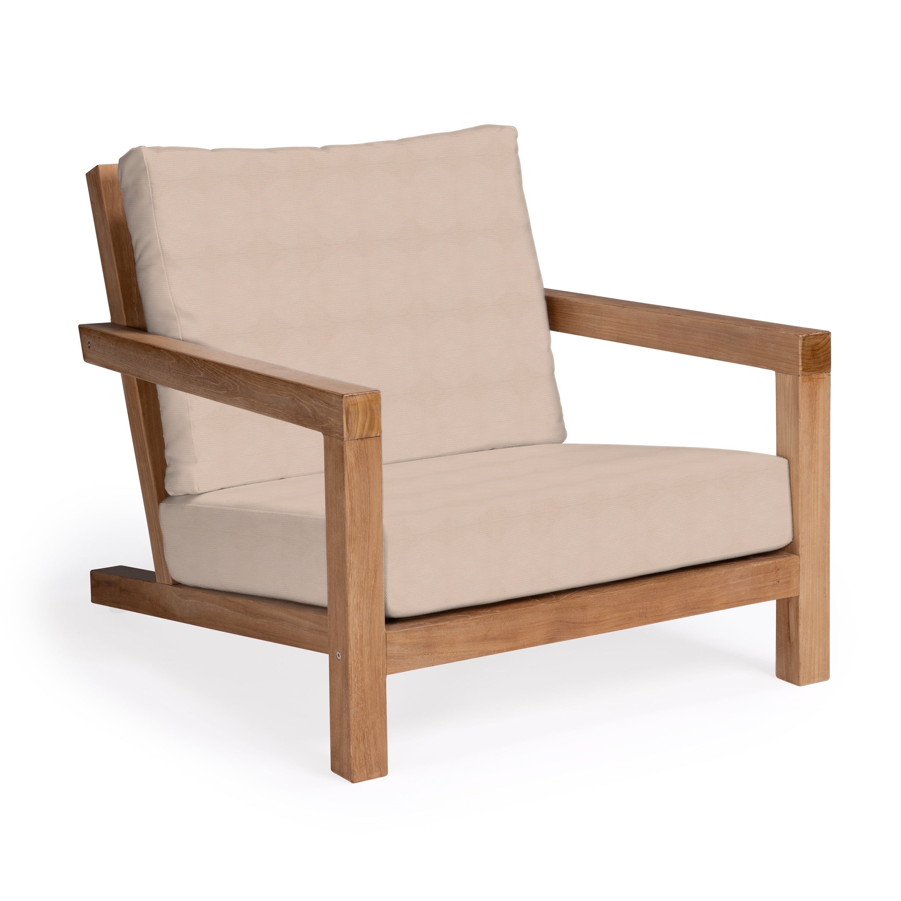 Granada teak outdoor club chair with beige cushions