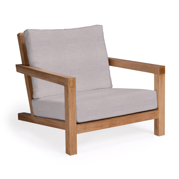 Granada teak outdoor lounge chair with gray cushions