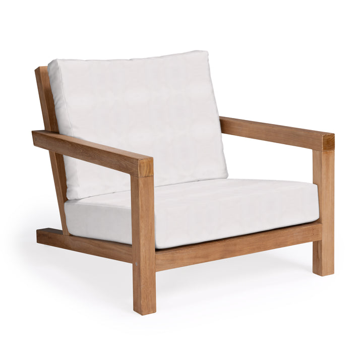 Granada teak outdoor club chair with white cushions
