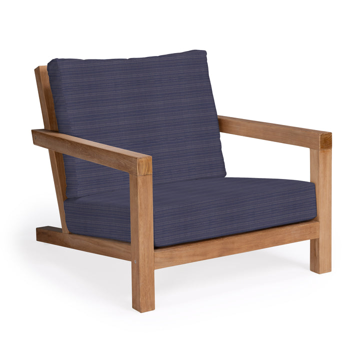 Granada teak outdoor chair with blue cushions