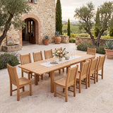 Capri Rectangle Extension Teak A-Grade Dining Table Set 90-110-129" with Wave Dining Chairs