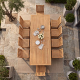 Capri Rectangle Extension Teak A-Grade Dining Table Set 90-110-129" with Wave Dining Chairs