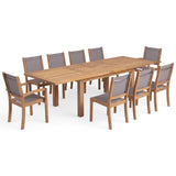 Capri Teak A-Grade Rectangle Extension Dining Table 90-110-129" Set with Santorini Dining Chairs (Taupe)