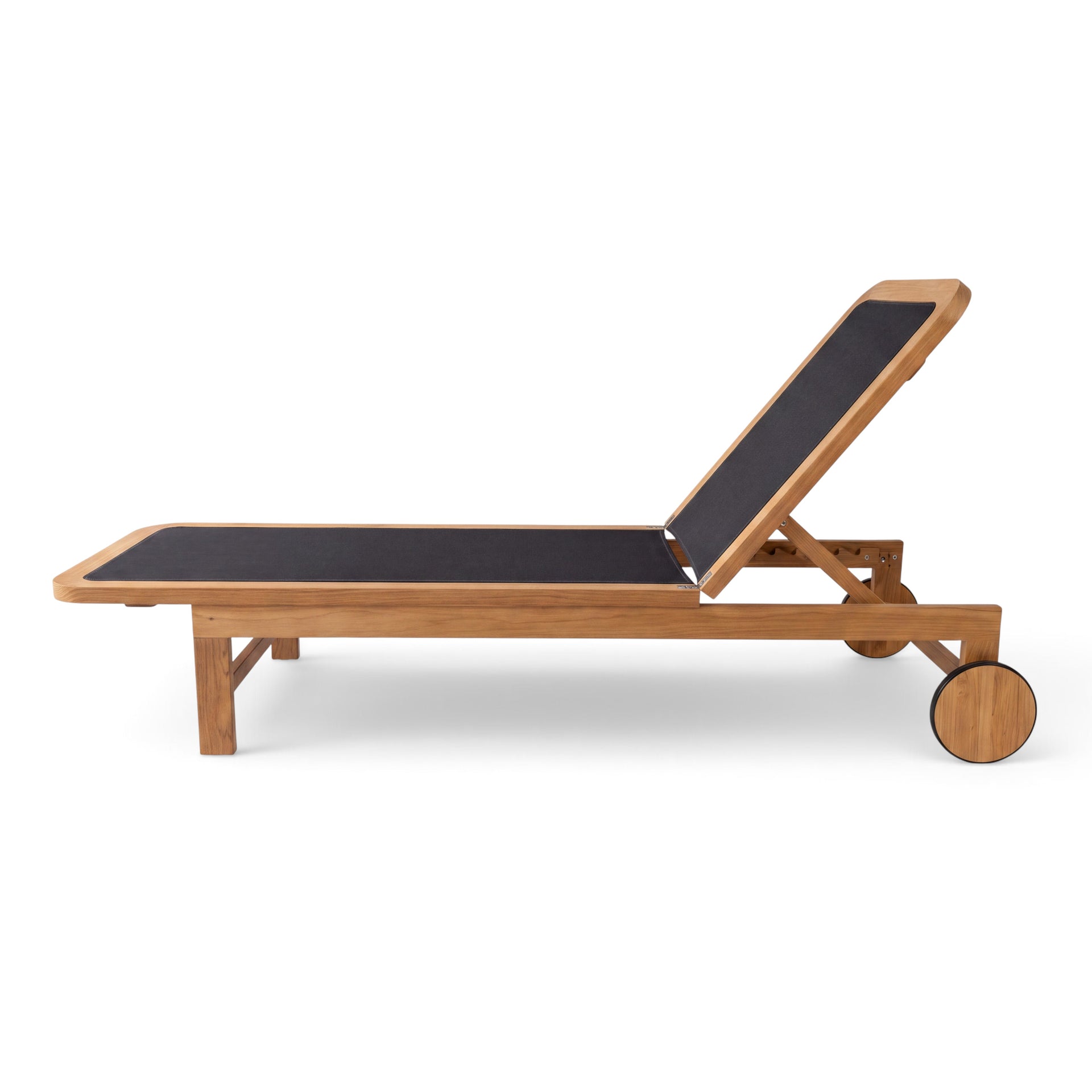 Santorini Curved Teak A-Grade and Mesh Sun Lounger (Black)