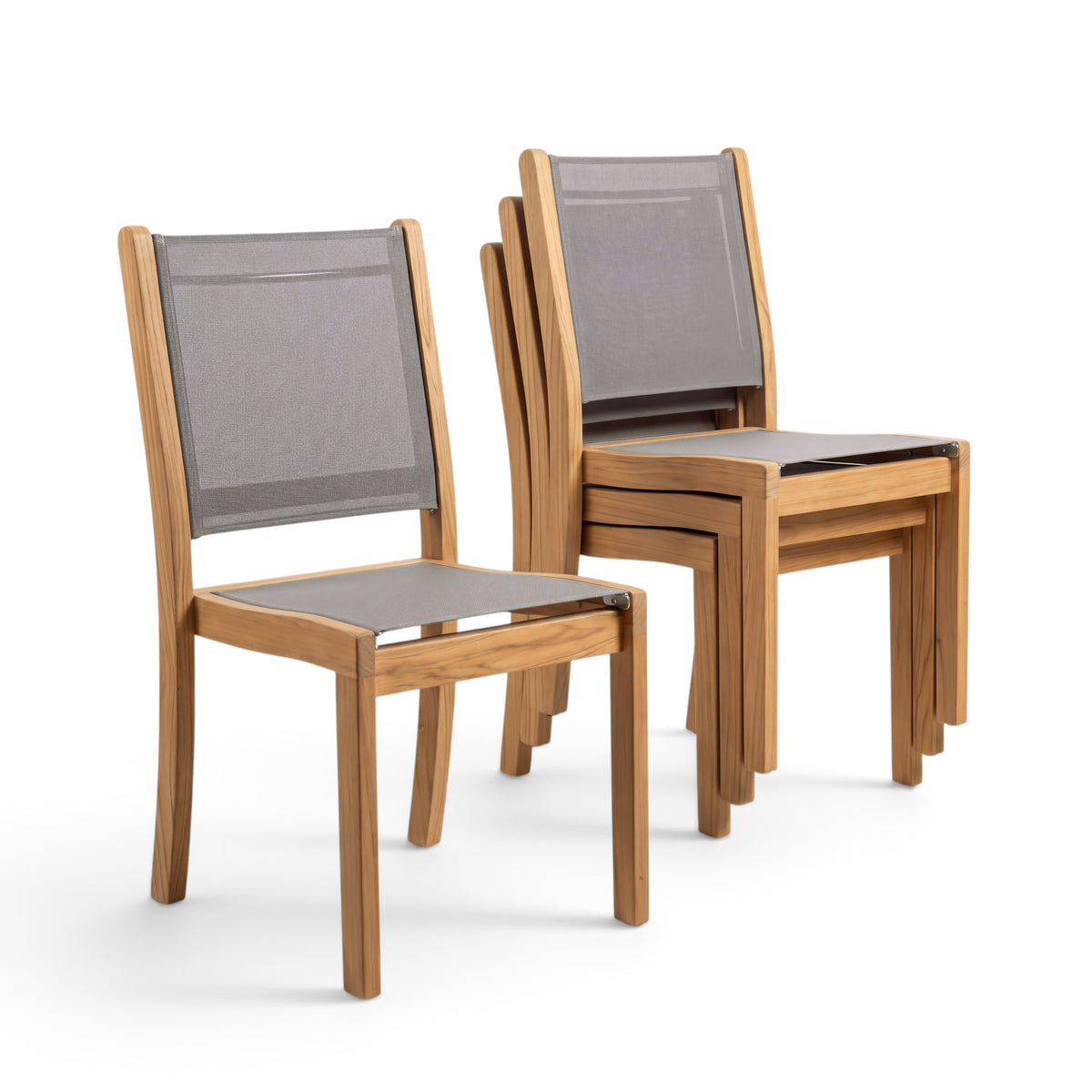 Santorini Teak A-Grade and Mesh Stacking Outdoor Dining Side Chair (Taupe)