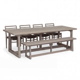 Troy A-Grade Teak Weathered Dining Table Set with Troy Bench and Stacking Chairs