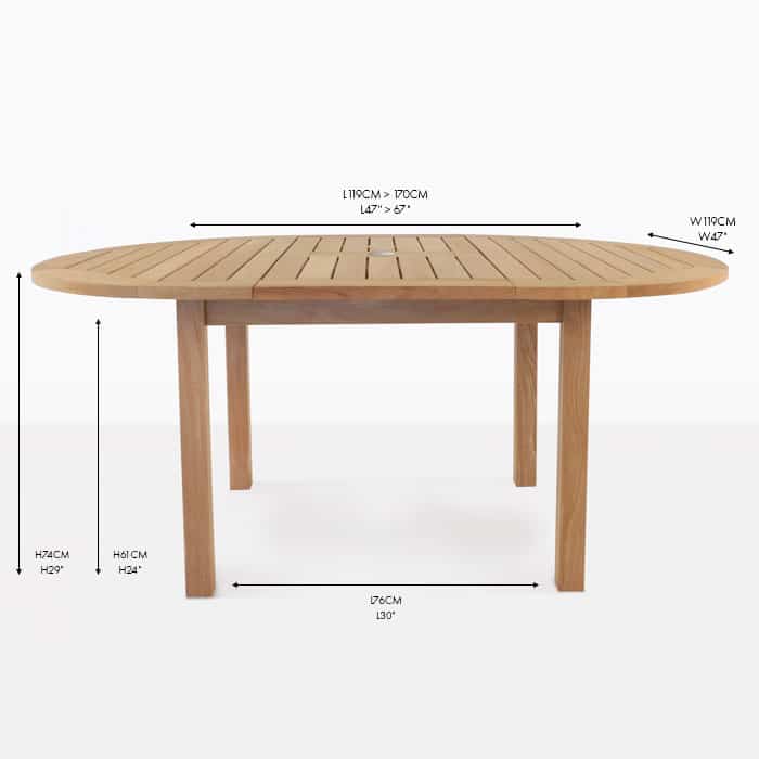 Nova Round Teak Extension Outdoor, Outdoor Dining Table Dimensions