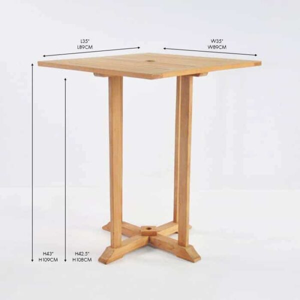 Square teak outdoor bar table