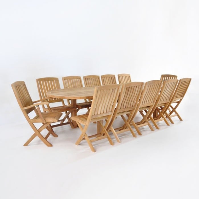 Outdoor Dining Set Teak Extension, 12 Chair Dining Table