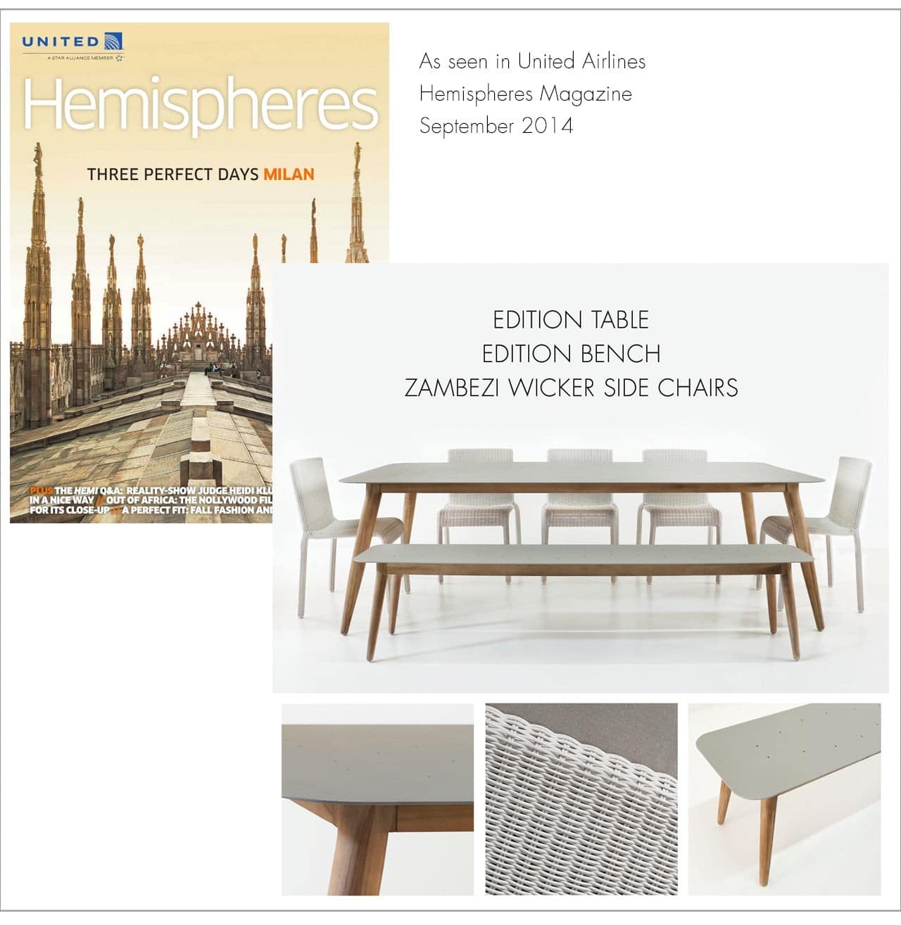 Edition Table and Bench as seen in Hemispheres Magazine