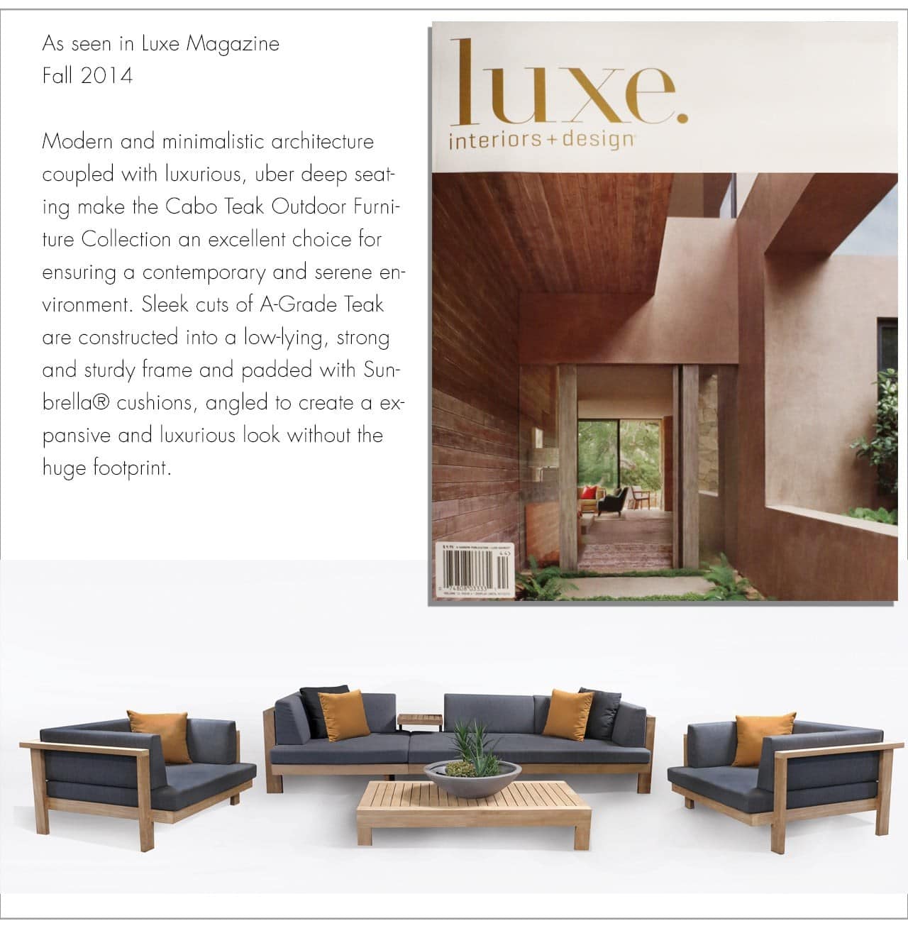 Cabo Teak Outdoor Furniture Collection as seen in Luxe Magazine Los Angeles