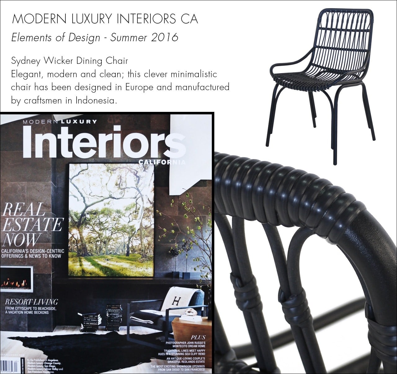 Sydney Outdoor Wicker Dining Chair featured in Modern Luxury Interiors California