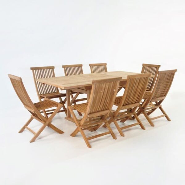 awsome Rectangle Teak Extension Table with 8 Chairs Outdoor Dining Set-0