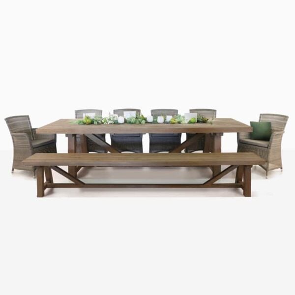Reclaimed Teak Trestle Dining Set With Wicker Chairs-0